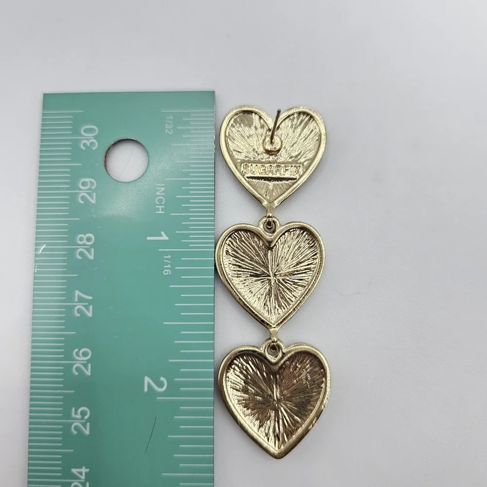 Baublebar Sugarfix 3 Hearts Dangle Earrings Gold Glimmer Sparkle NWT